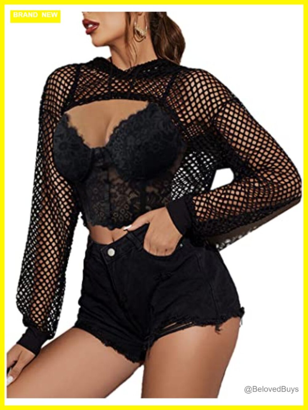 Mesh Crop Top Hoodie Rave Fishnet Shirt Long Sleeve Women